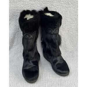 Tecnica Women's Black Leather Goat Fur Boots Size 38 EU, 7 US #66715